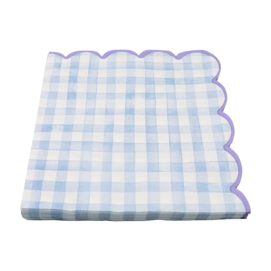 White Gingham Scallop Lunch Napkins